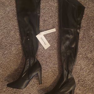 SHOE'N TALE Black Faux Leather Over the Knee Boots